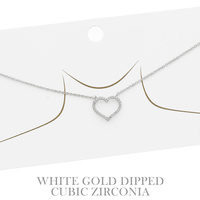 15" GOLD PLATED CUBIC ZIRCONIA PAVE ADJUSTABLE OPEN HEART PENDANT NECKLACE IN WHITE AND YELLOW GOLD PLATTING