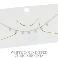 15" GOLD DIPPED ADJUSTABLE CUBIC ZIRCONIA DISC STATION NECKLACE