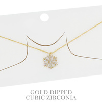 15" SNOWFLAKE CUBIC ZIRCONIA PAVE GOLD DIPPED ADJUSTABLE PENDANT NECKLACE