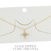 15" GOLD PLATED CUBIC ZIRCONIA PAVE ADJUSTABLE NORTH STAR PENDANT NECKLACE IN WHITE AND YELLOW GOLD PLATTING