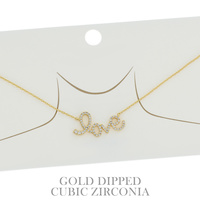 15" GOLD PLATED CUBIC ZIRCONIA PAVE ADJUSTABLE LOVE PENDANT NECKLACE IN WHITE AND YELLOW GOLD PLATTING