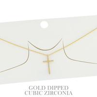 15" GOLD PLATED CUBIC ZIRCONIA PAVE ADJUSTABLE CROSS PENDANT NECKLACE IN WHITE AND YELLOW GOLD PLATTING