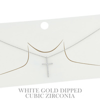 15" GOLD PLATED CUBIC ZIRCONIA PAVE ADJUSTABLE CROSS PENDANT NECKLACE IN WHITE AND YELLOW GOLD PLATTING