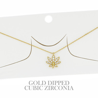 CUBIC ZIRCONIA MARIJUANA LEAF ADJUSTABLE CHAIN NECKLACE IN YELLOW GOLD AND WHITE GOLD PLATING