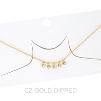 WOMEN'S GOLD DIPPED CZ DISC MULTI CHARM NECKLACE