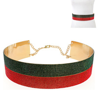 GREEN AND RED RHINESTONE METAL MIRROR WAIST CHAIN BELT
