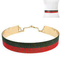 GREEN AND RED RHINESTONE METAL MIRROR WAIST CHAIN BELT