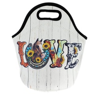 LOVE WESTERN FARM ANIMAL PRINT NEOPRENE INSULATED LUNCH BAG TOTE