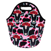 COW ANIMAL PRINT WESTERN FARM ANIMAL PRINT NEOPRENE INSULATED LUNCH BAG TOTE
