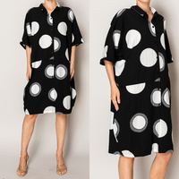 PLEATED LAPEL POLKA DOT PRINT SHIRTDRESS