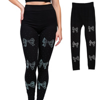 BOW DESIGN CRYSTAL STUDDED HIGH WAISTED LEGGINGS