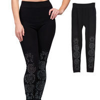 FLORAL CRYSTAL STUDDED HIGH WAISTED BLACK LEGGINGS