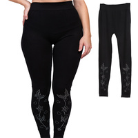 PLUS SIZE BUTTERFLY CRYSTAL STUDDED HIGH WAISTED LEGGINGS