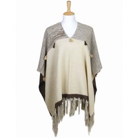 Colorblock Knit Fashion Poncho With Tassels Lof387Ivory