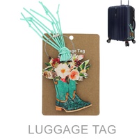 WESTERN GREEN COWBOY BOOT REUSABLE FRINGE LUGGAGE TAG
