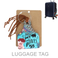 WESTERN "JUST A GIRL WHO LOVES PIGS" REUSABLE FRINGE CATTLE TAG LUGGAGE TAG