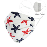 STARFISH PRINT UNISEX MASK W/ FILTER POCKET & ADJUSTABLE  ELASTIC EAR STRAP