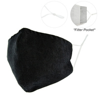BLACK UNISEX MASK / FILTER POCKET & ADJUSTABLE ELASTIC EAR STRAP
