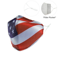 AMERICAN FLAG PRINT UNISEX MASK W/ FILTER POCKET & ADJUSTABLE  ELASTIC EAR STRAP