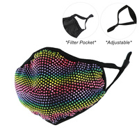 MULTI COLOR RHINESTONE BLING MASK  W/ FILTER POCKET & ADJUSTABLE ELASTIC EAR STRAP