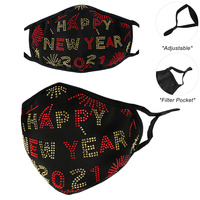 HAPPY NEW YEAR 2021 BLING MASK W/ FILTER POCKET & ADJUSTABLE ELASTIC EAR STRAP