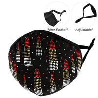 LIPSTICK RHINESTONE BLING MASK W/ FILTER POCKET & ADJUSTABLE ELASTIC EAR STRAP