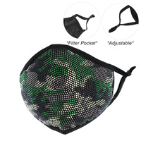 CAMOUFLAGE RHINESTONE BLING MASK W/ FILTER POCKET & ADJUSTABLE ELASTIC EAR STRAP