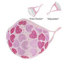 HEART RHINESTONE BLING MASK W/ FILTER POCKET & ADJUSTABLE ELASTIC EAR STRAP