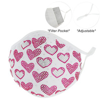 HEART RHINESTONE BLING MASK W/ FILTER POCKET & ADJUSTABLE ELASTIC EAR STRAP