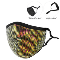 RHINESTONE BLING MASK W/ FILTER POCKET & ADJUSTABLE ELASTIC EAR STRAP
