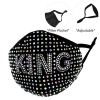 KING RHINESTONE BLING MASK W/ FILTER POCKET & ADJUSTABLE ELASTIC EAR STRAP