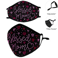 BLESSED MOM & HEARTS FACE MASK W/ FILTER POCKET & ADJUSTABLE ELASTIC EAR STRAP