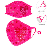 SUPER MOM & HEARTS FACE MASK W/ FILTER POCKET & ADJUSTABLE ELASTIC EAR STRAP