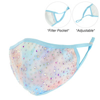 RHINESTONE TIE DYE PRINT FACE MASK W/ FILTER POCKET & ADJUSTABLE ELASTIC EAR STRAP