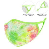 RHINESTONE TIE DYE PRINT FACE MASK W/ FILTER POCKET & ADJUSTABLE ELASTIC EAR STRAP