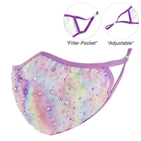 RHINESTONE TIE DYE PRINT FACE MASK W/ FILTER POCKET & ADJUSTABLE ELASTIC EAR STRAP