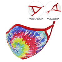 RHINESTONE TIE DYE PRINT FACE MASK W/ FILTER POCKET & ADJUSTABLE ELASTIC EAR STRAP