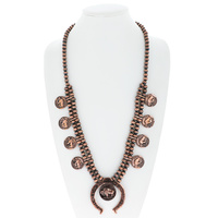 WESTERN SQUASH BLOSSOM ADJUSTABLE NAVAJO PEARL BEADED BUFFALO COIN PENDANT NECKLACE