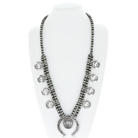 WESTERN SQUASH BLOSSOM ADJUSTABLE NAVAJO PEARL BEADED BUFFALO COIN PENDANT NECKLACE