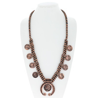 WESTERN SQUASH BLOSSOM ADJUSTABLE NAVAJO PEARL BEADED INDIAN HEAD COIN PENDANT NECKLACE