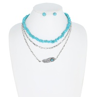 WESTERN TURQUOISE FEATHER NECKLACE EARRING SET
