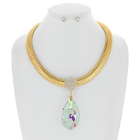 CRYSTAL TEARDROP GEMSTONE VALENTINE'S DAY ADJUSTABLE NECKLACE EARRINGS SET