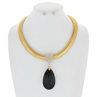 CRYSTAL TEARDROP GEMSTONE VALENTINE'S DAY ADJUSTABLE NECKLACE EARRINGS SET