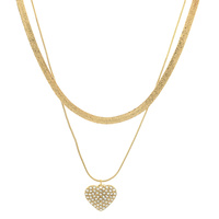 2-PIECE SNAKE CHAIN AND HEART PENDANT ADJUSTABLE LAYERING NECKLACE SET