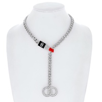 CRYSTAL RHINESTONE PAVE FASHIONISTA ENAMEL COATED LIPSTICK CUBAN CHAIN LINK LARIAT NECKLACE