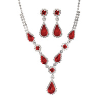 CRYSTAL RHINESTONE TEARDROP LARIAT ADJUSTABLE NECKLACE EARRING SET