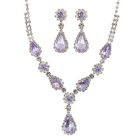 CRYSTAL RHINESTONE TEARDROP LARIAT ADJUSTABLE NECKLACE EARRING SET