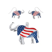 PATRIOTIC REPUBLICAN ELEPHANT USA FLAG PATTERN PENDANT EARRING SET