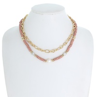 2-ROW MULTI STRAND DISC BEADED ADJUSTABLE CHAIN NECKLACE