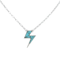 WESTERN TURQUOISE SEMI STONE THUNDERBOLT PENDANT ADJUSTABLE PAPERCLIP CHAIN NECKLACE